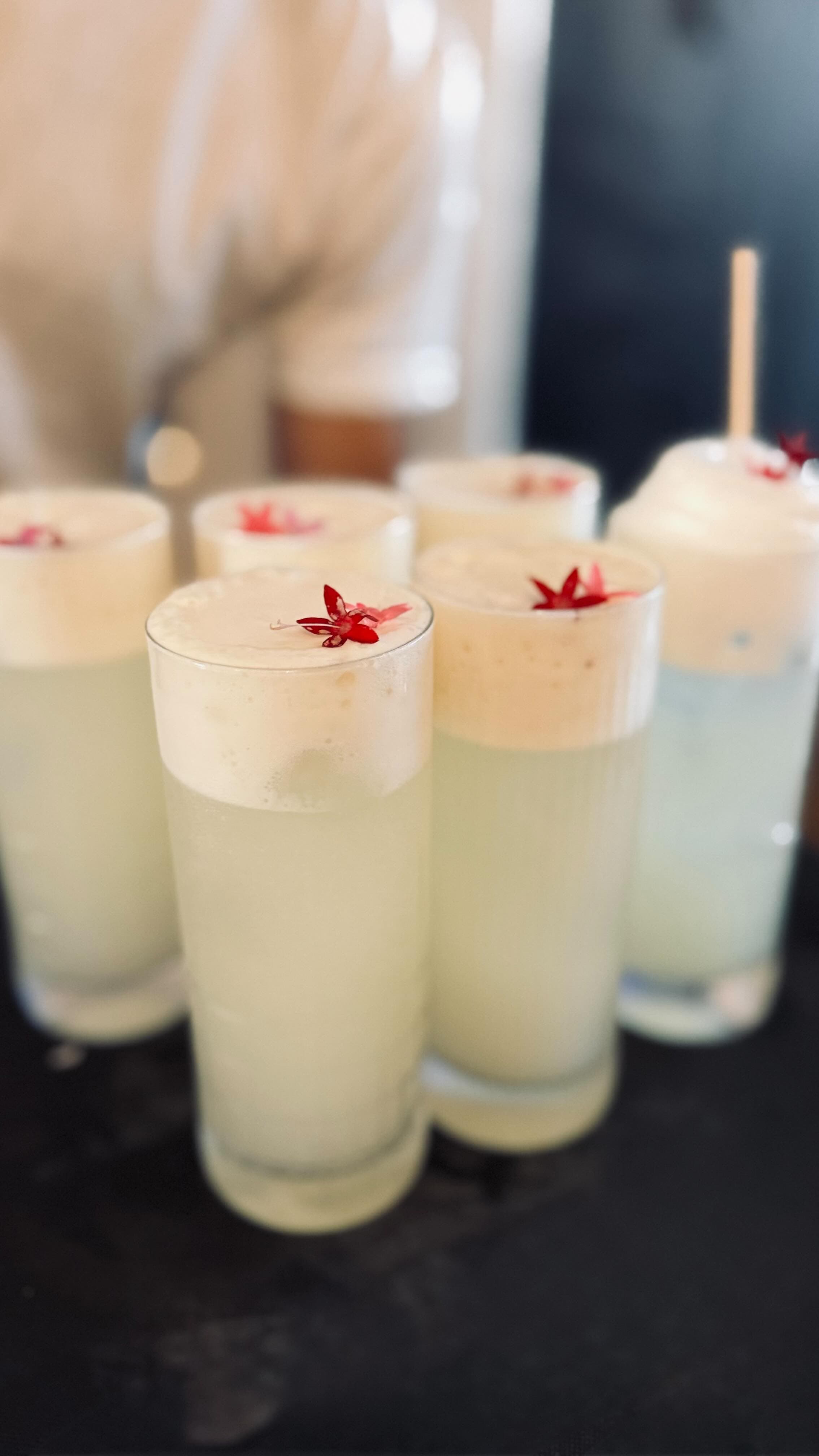 Cócteles helados con flores rojas